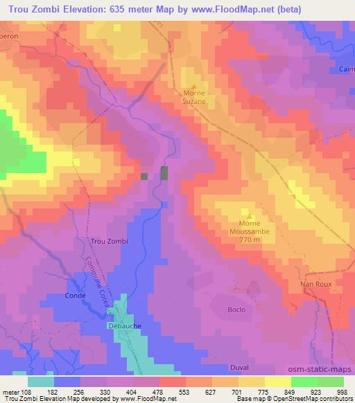 Trou Zombi,Haiti Elevation Map