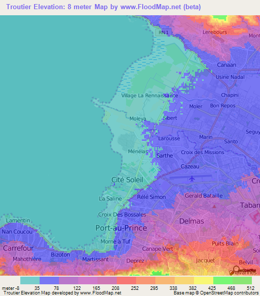 Troutier,Haiti Elevation Map