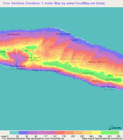 Trou Sardines,Haiti Elevation Map