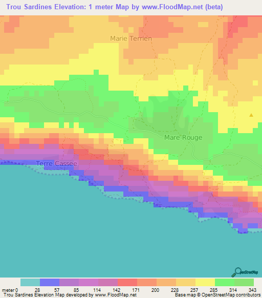 Trou Sardines,Haiti Elevation Map