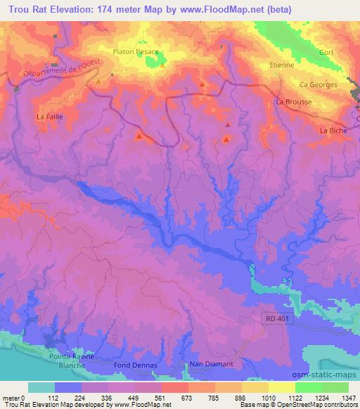 Trou Rat,Haiti Elevation Map