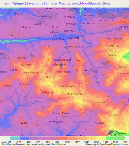 Trou Pipique,Haiti Elevation Map