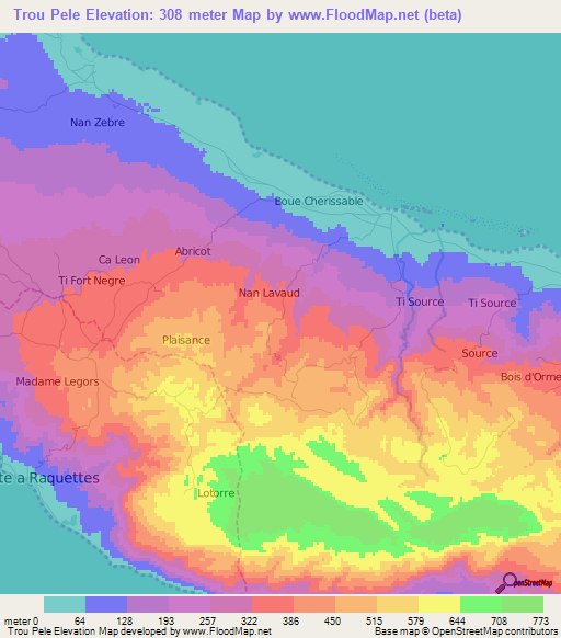 Trou Pele,Haiti Elevation Map