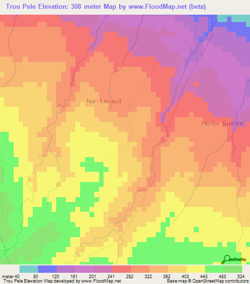 Trou Pele,Haiti Elevation Map