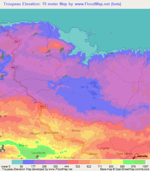 Troupeau,Haiti Elevation Map