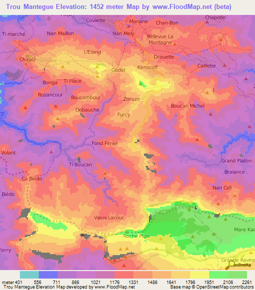 Trou Mantegue,Haiti Elevation Map