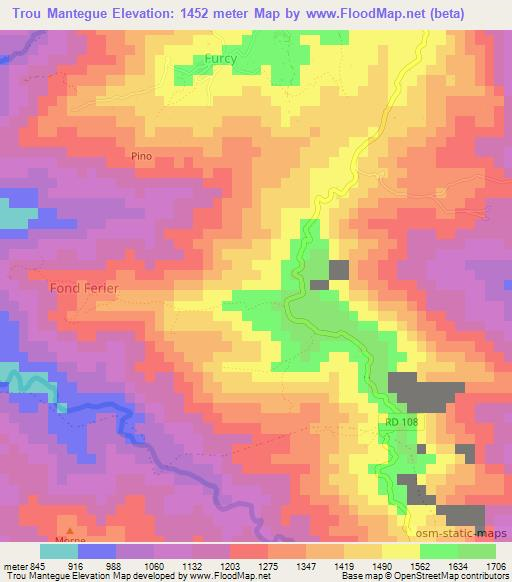 Trou Mantegue,Haiti Elevation Map