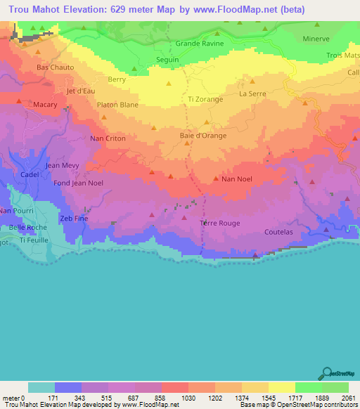 Trou Mahot,Haiti Elevation Map