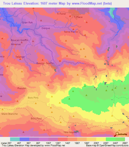 Trou Laleau,Haiti Elevation Map