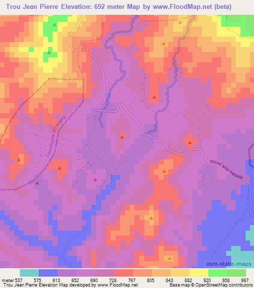 Trou Jean Pierre,Haiti Elevation Map