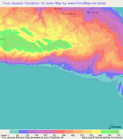 Trou Jacques,Haiti Elevation Map