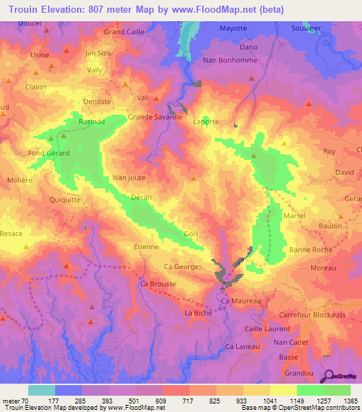 Trouin,Haiti Elevation Map