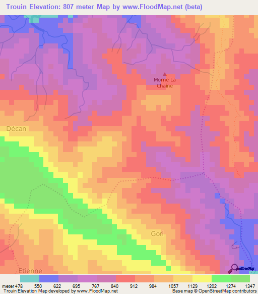 Trouin,Haiti Elevation Map