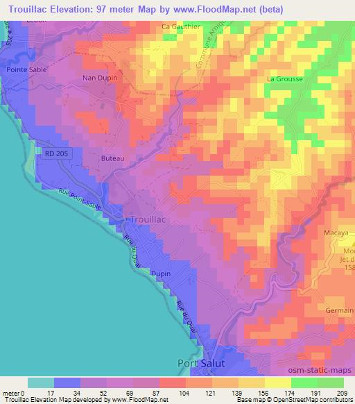 Trouillac,Haiti Elevation Map