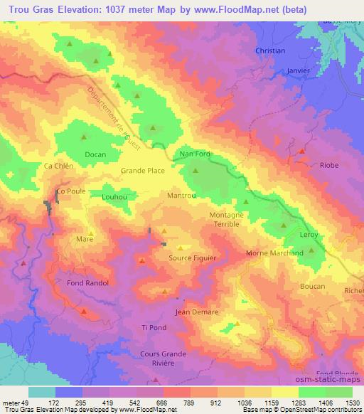 Trou Gras,Haiti Elevation Map