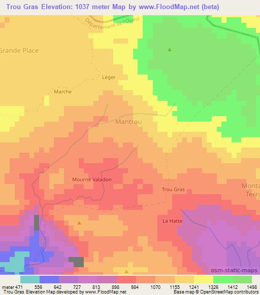 Trou Gras,Haiti Elevation Map