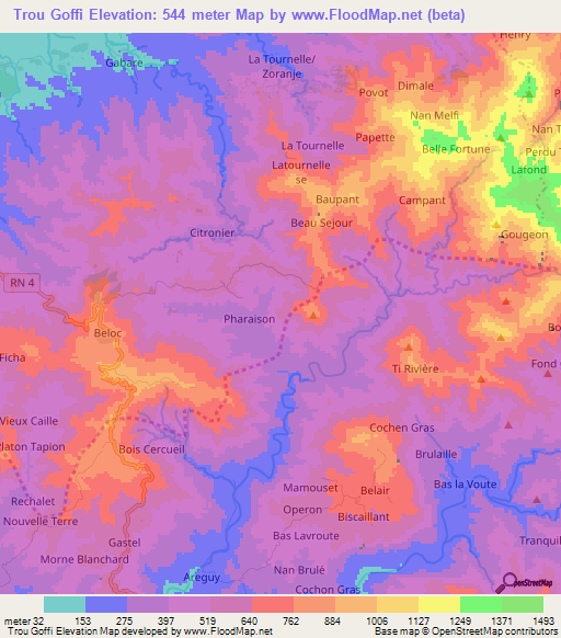 Trou Goffi,Haiti Elevation Map