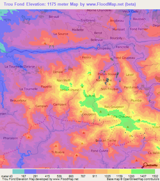 Trou Fond,Haiti Elevation Map