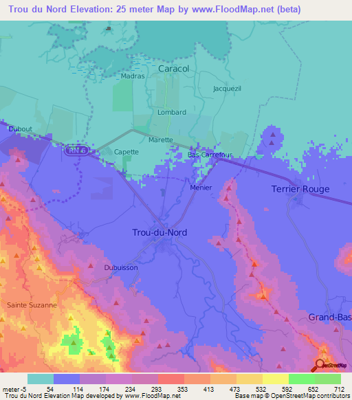 Trou du Nord,Haiti Elevation Map