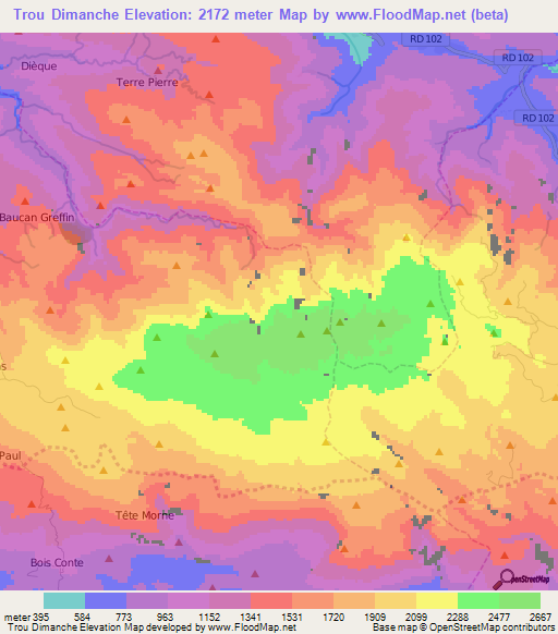 Trou Dimanche,Haiti Elevation Map