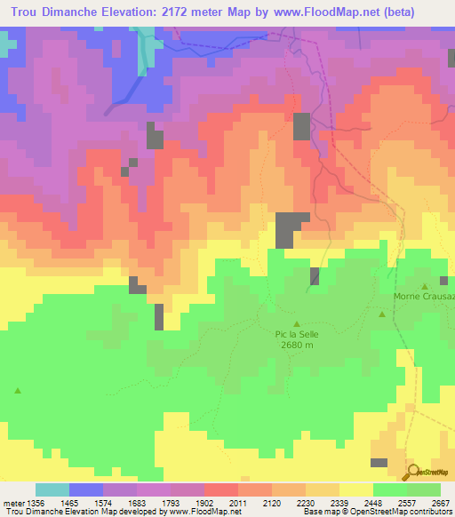 Trou Dimanche,Haiti Elevation Map