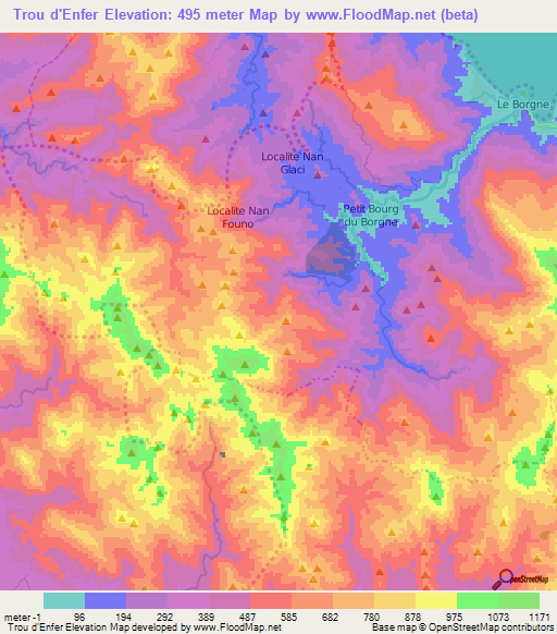 Trou d'Enfer,Haiti Elevation Map