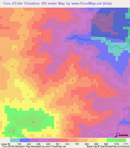 Trou d'Enfer,Haiti Elevation Map