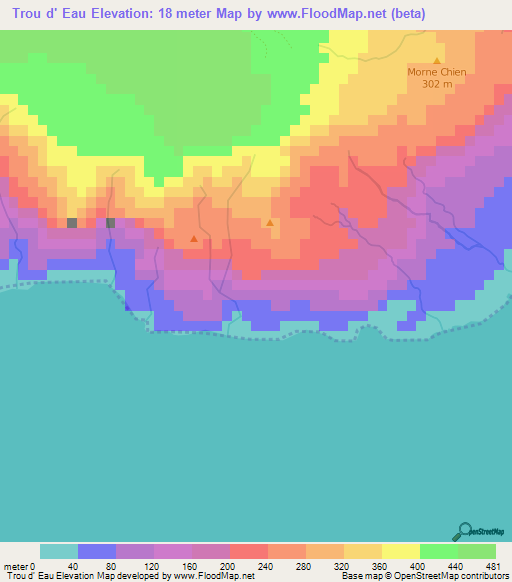 Trou d' Eau,Haiti Elevation Map