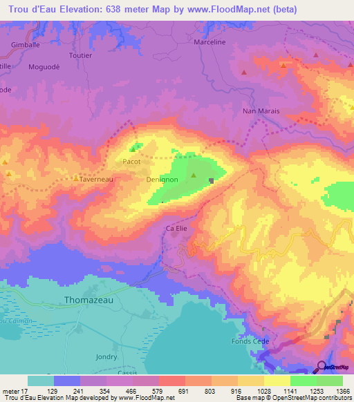 Trou d'Eau,Haiti Elevation Map