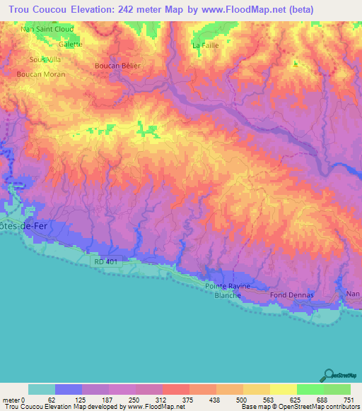 Trou Coucou,Haiti Elevation Map