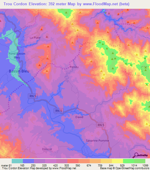 Trou Cordon,Haiti Elevation Map