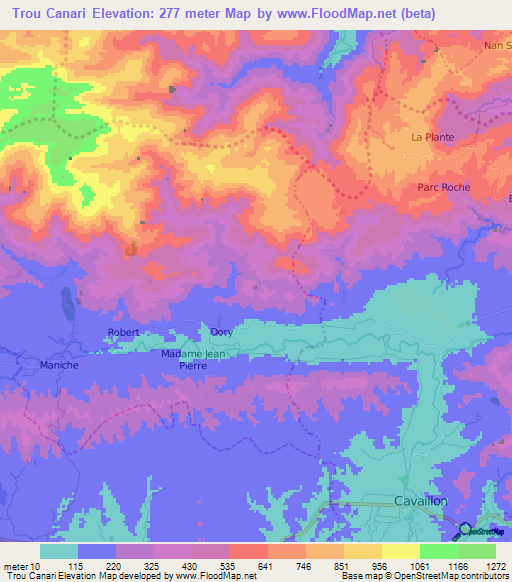 Trou Canari,Haiti Elevation Map