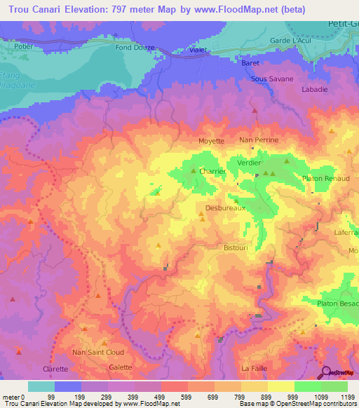 Trou Canari,Haiti Elevation Map