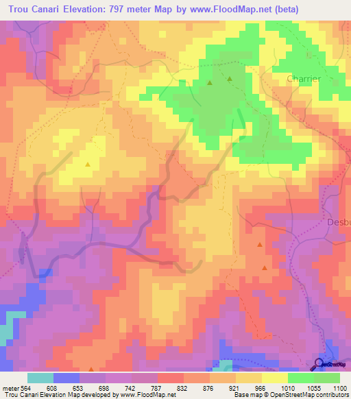 Trou Canari,Haiti Elevation Map