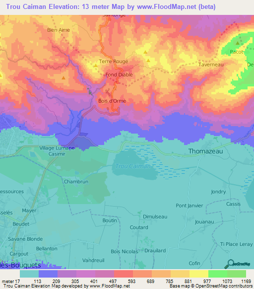 Trou Caiman,Haiti Elevation Map