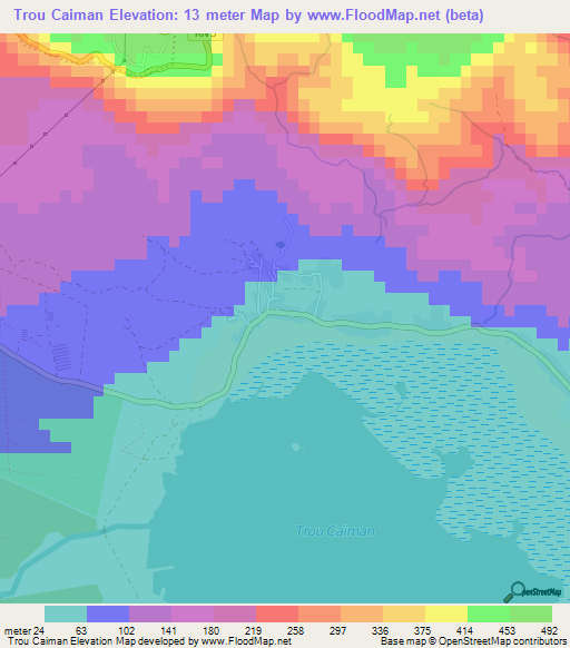 Trou Caiman,Haiti Elevation Map