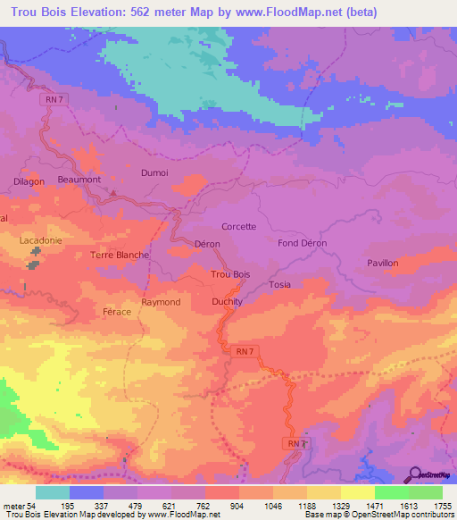 Trou Bois,Haiti Elevation Map