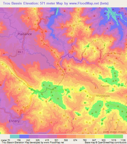 Trou Bassin,Haiti Elevation Map