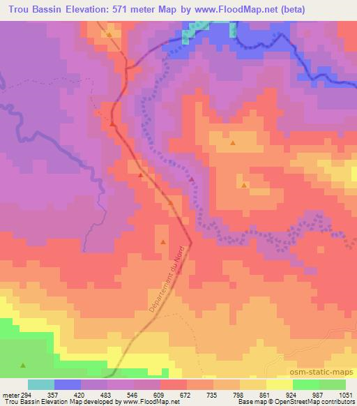 Trou Bassin,Haiti Elevation Map