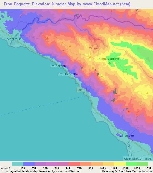 Trou Baguette,Haiti Elevation Map