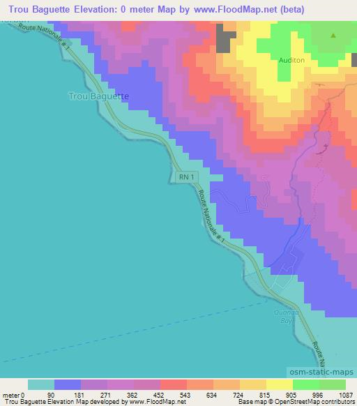 Trou Baguette,Haiti Elevation Map