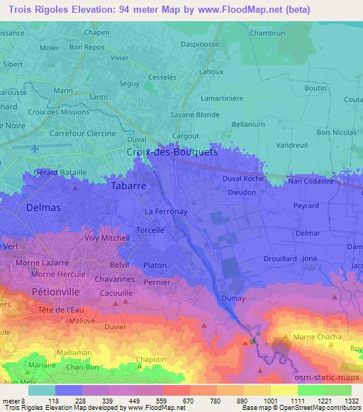 Trois Rigoles,Haiti Elevation Map