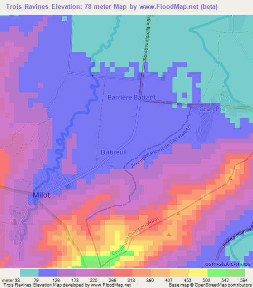 Trois Ravines,Haiti Elevation Map