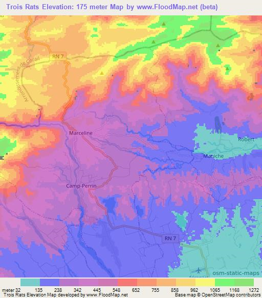 Trois Rats,Haiti Elevation Map