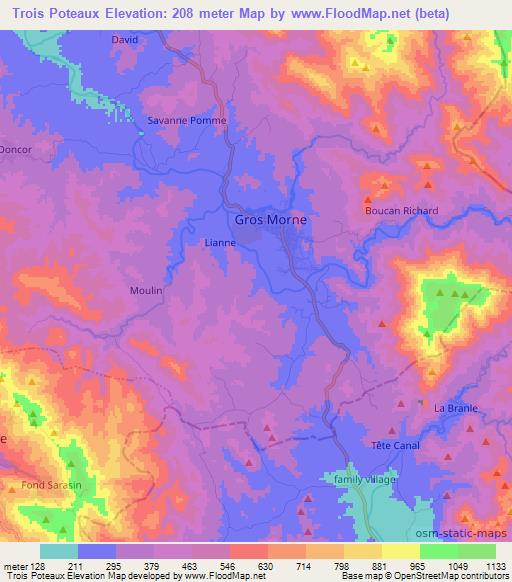 Trois Poteaux,Haiti Elevation Map