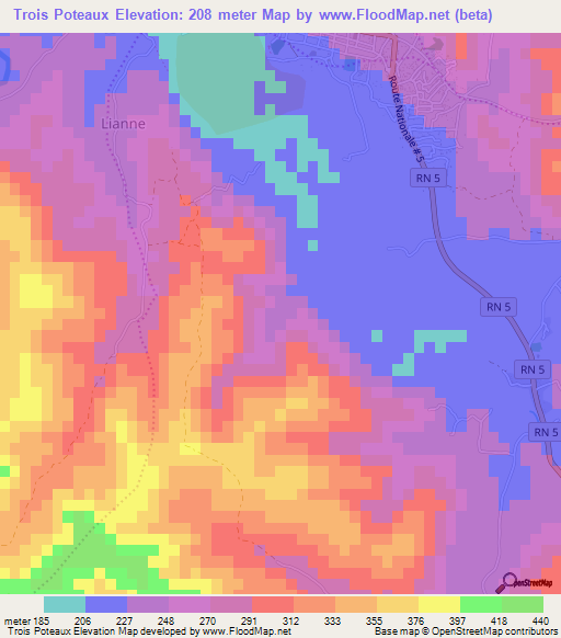 Trois Poteaux,Haiti Elevation Map