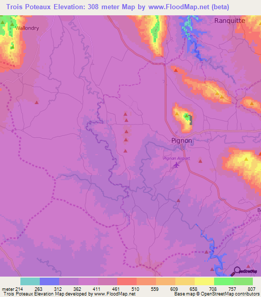 Trois Poteaux,Haiti Elevation Map