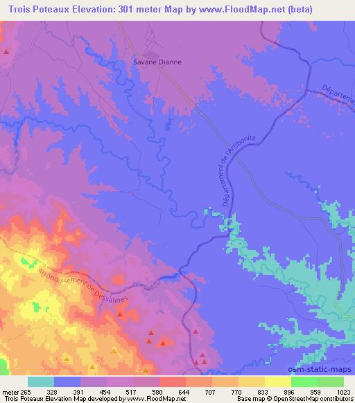 Trois Poteaux,Haiti Elevation Map