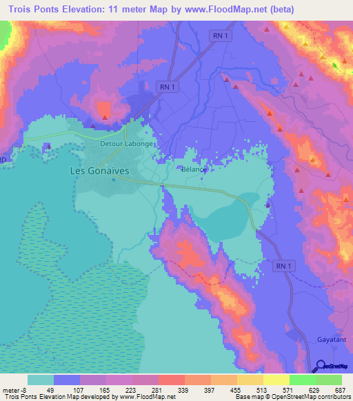 Trois Ponts,Haiti Elevation Map