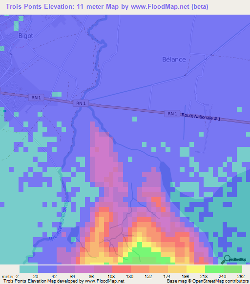 Trois Ponts,Haiti Elevation Map